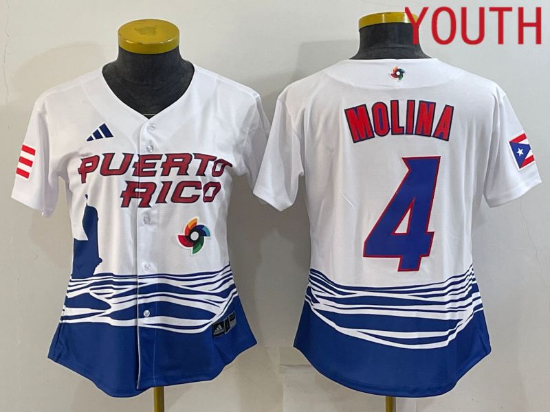 Youth 2023 World Cub Puerto Rico #4 Molina White MLB Jersey7